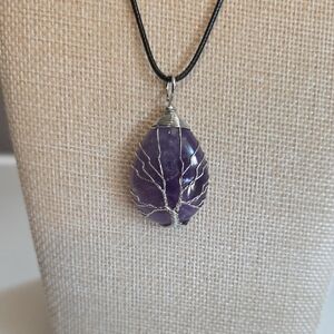 Silver and Amethyst Tree of Life Pendant Necklace NWT